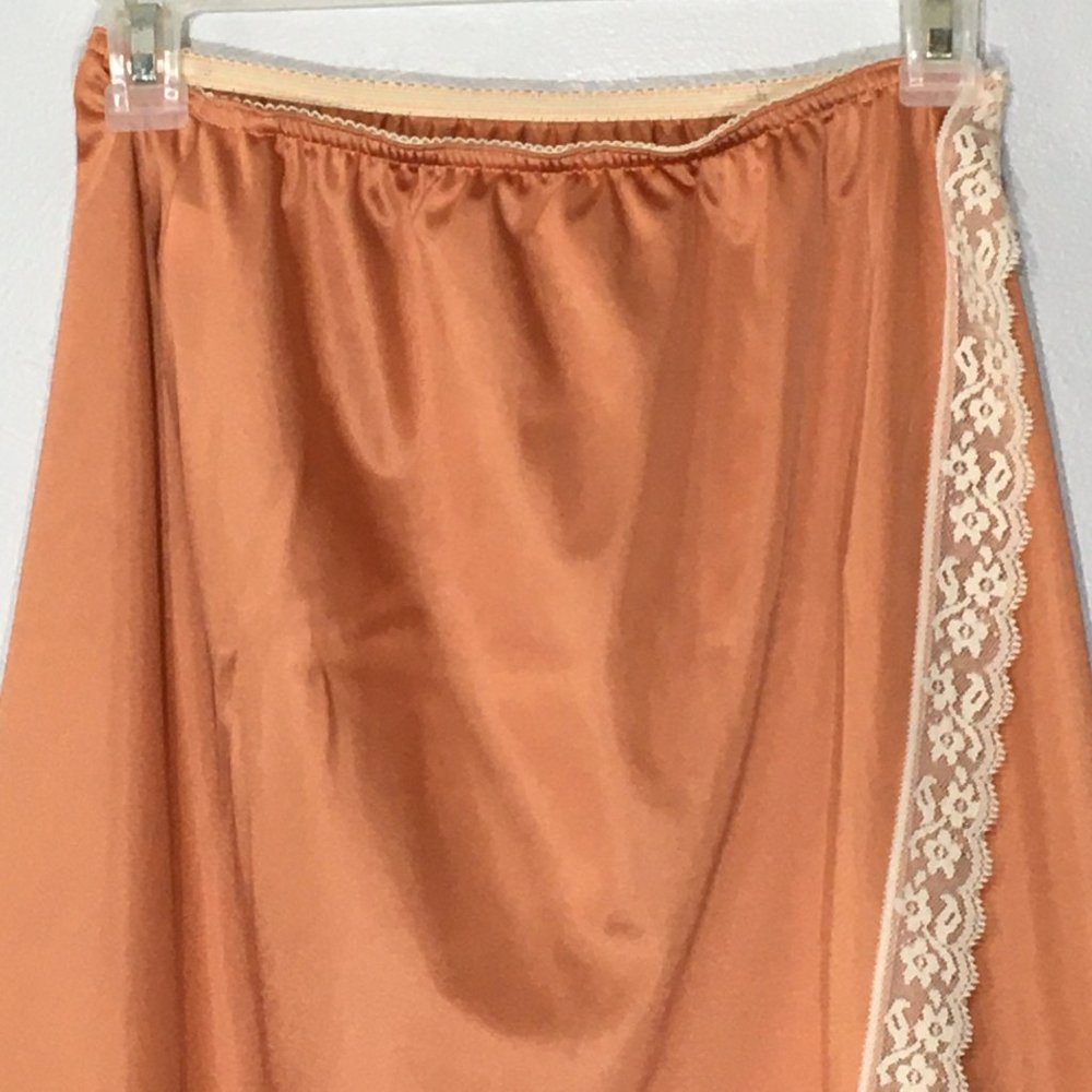 Vintage Copper Colored Half Slip, Feminine Slip Skirt, Wrap High Slit Coquette - Picture 7 of 16